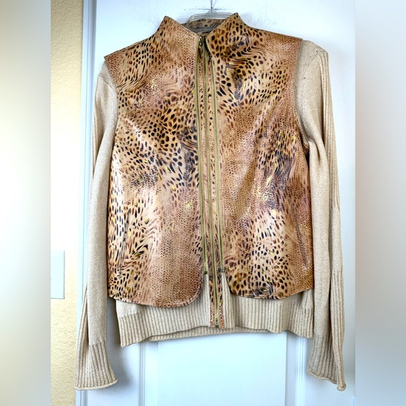 St. John Jackets & Blazers - St. John Sport by Marie Gray Animal Print Leather Jacket Vest Sweater Sz. L